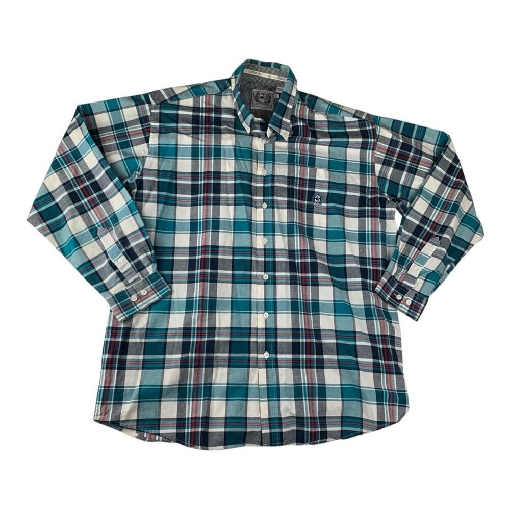 Cinch mens XL  long sleeve button front shirt Blue White Plaid Casual western